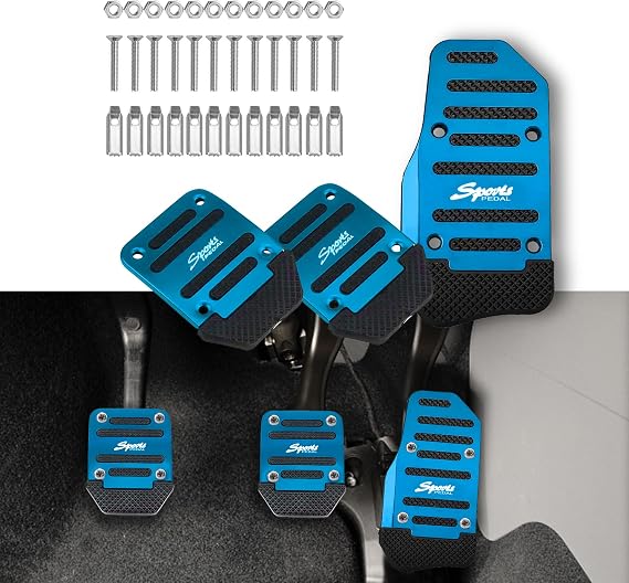 3PCS Non-Slip Car Pedal Covers, Premium Aluminum Alloy Pedal Pads | Manual Transmission Brake Pedal Covers, Gas Fuel Petrol Clutch Foot Pedals, Anti-rubbing Car Clutch Pedal Kits for Most Car