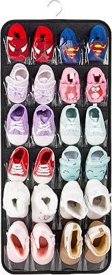 Over The Door Shoes Organizer for 12 Pairs of Baby Shoes Boys Girl, Hanging Baby Shoe Organizer with HangerFelt Material-Black