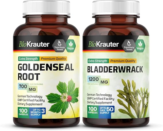 BIO KRAUTER Goldenseal 100 Capsules & Bladderwrack 100 Capsules.