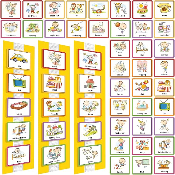 Geyee 60 Pcs Visual Schedule Cards Daily Routine Chart Autism, Yellow