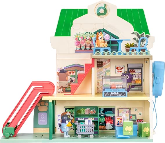 Bluey and Bingo Supermarket Playset, Escalator & Sounds, 15 Pieces