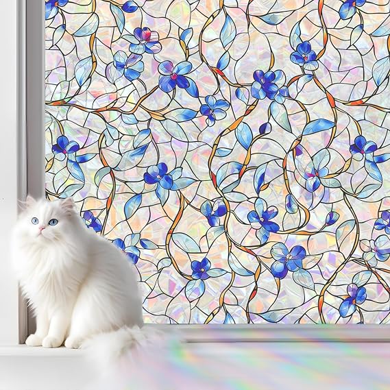 SOMWISE Rainbow Stained Glass Window Privacy Film,Heat Blocking Save Energy