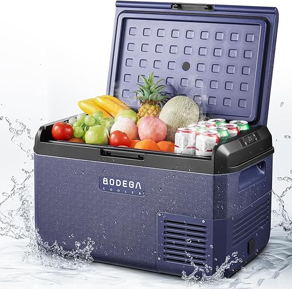 BODEGACOOLER 12 Volt Car Refrigerator, 42QT(40L) IPX4 Waterproof Electric Cooler, 31dB Ultra-Quiet Car Fridge APP Control with 12/24V DC 110-240V AC,4F~68F, Portable for Truck RV Camping, Travel