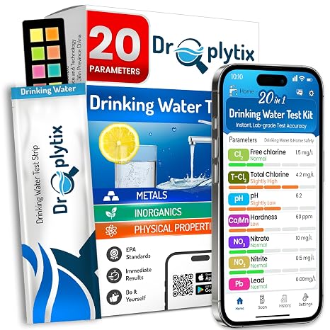 20-in-1 Drinking Water Test Kit with App, Digital Water Tester for Drinking Water, Home Water Test Kit, Well Water Testing Kit, Water Test Strips for Lead, Hardness, Chlorine, Nitrate & more