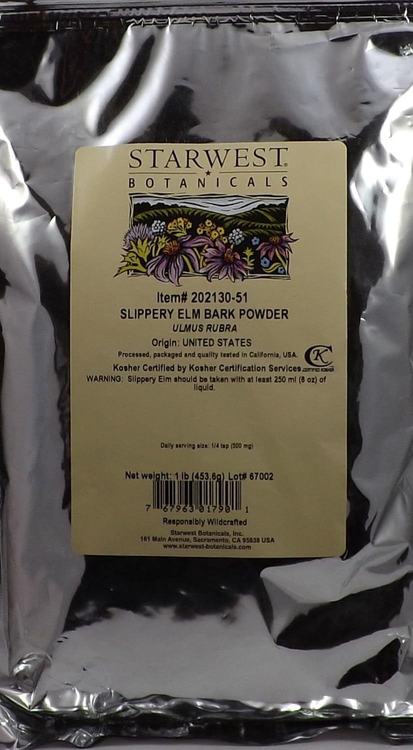 Starwest Botanicals Slippery Elm Bark Powder Wildcrafted, 1 Pound