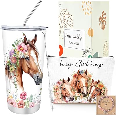 Keluna Horse Gifts for Women - Horse Lover Must Haves Essentials Gifts for Girls Women Female Friends Coworker Christmas Birthday Appreciation Mothers Day Tumbler Makeup Bag Bracelet