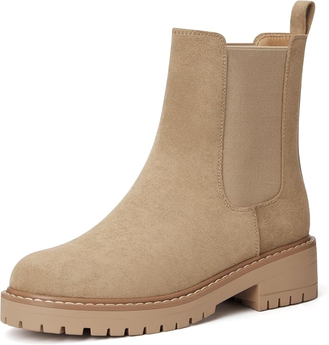 vodvob Women's Chelsea Boots Fashion Slip On Ankle Booties Casual Elastic Chunky Block Booties