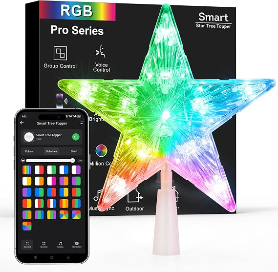 Brizled Smart Christmas Tree Topper, 7.5" 11 LED Lighted Star Treetop Small