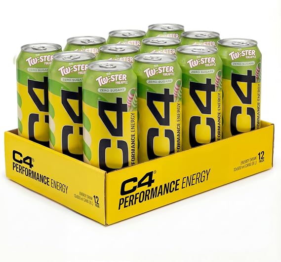 C4 Performance Energy Drinks Twister Pineapple 500ml (12 pack) | Sugar Free Energy Drink with 160mg Caffeine, 250mg Betaine, 1050mg Taurine | Low