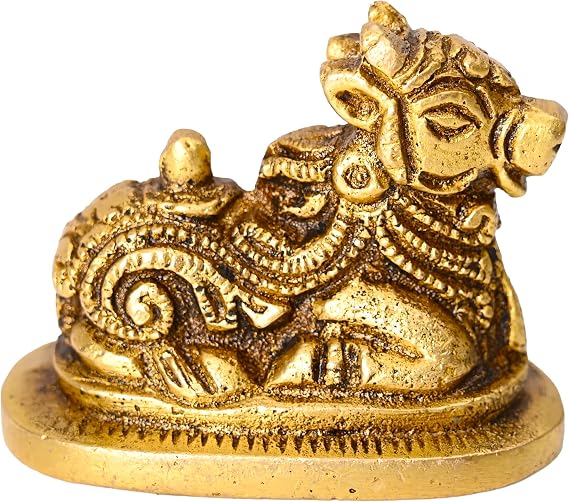 Brass Nandi Nandikeshvara Nandideva Pooja Spiritual Sculpture Indian Décor Antique Statue for Home Entrance Temple Decoration and Gifting (Nandi)