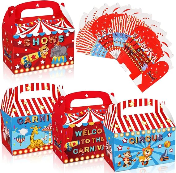 LIYDE 12 PCS Circus Decorations Carnival Party Favors Treat Boxes Circus Theme Party Supplies For Home Baby Shower Paper Baskets