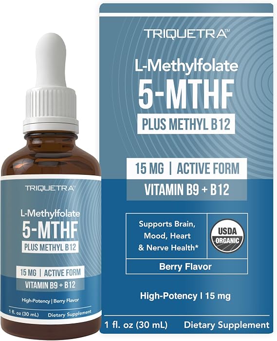 LMethylfolate 15mg Liquid + Methyl B12 Cofactor, High Potency Active 5-MTHF