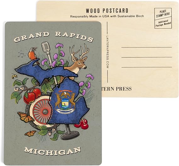 Grand Rapids, Michigan, State Treasure Trove (4x6 Birch Wood Postcards, 2-Pack Stationary, Rustic Home Wall Decor)