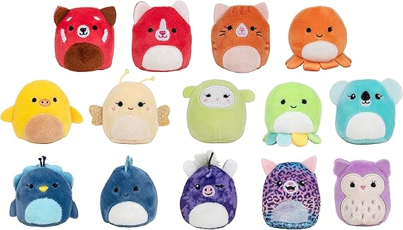 Squishville Mini-Squishmallows Besties Multipack - 14 Rainbow 2-Inch Plush Toys: Red Panda, Tabby Cat, Octopus & More