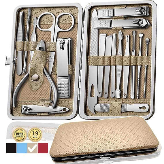 Manicure Set Nail Clippers Pedicure Kit -19 Pieces Stainless Steel Manicure Kit, Professional Grooming Kits, Nail Care Tools with Luxurious Travel Case (Gold) ...