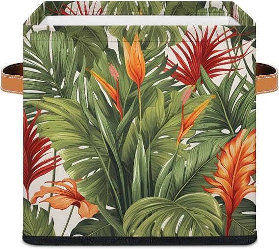 Floral Tropical Botanic Flowers Leaves 11 In Cube Storage Bin Fabric Storage Cubes Organizer, 2 Pack Foldable Decorative Cube Basket for Organizing, Closet, Shelves
