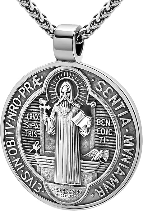 St Benedict Necklace for Men Women Catholic Pendant Baptism Confirmation