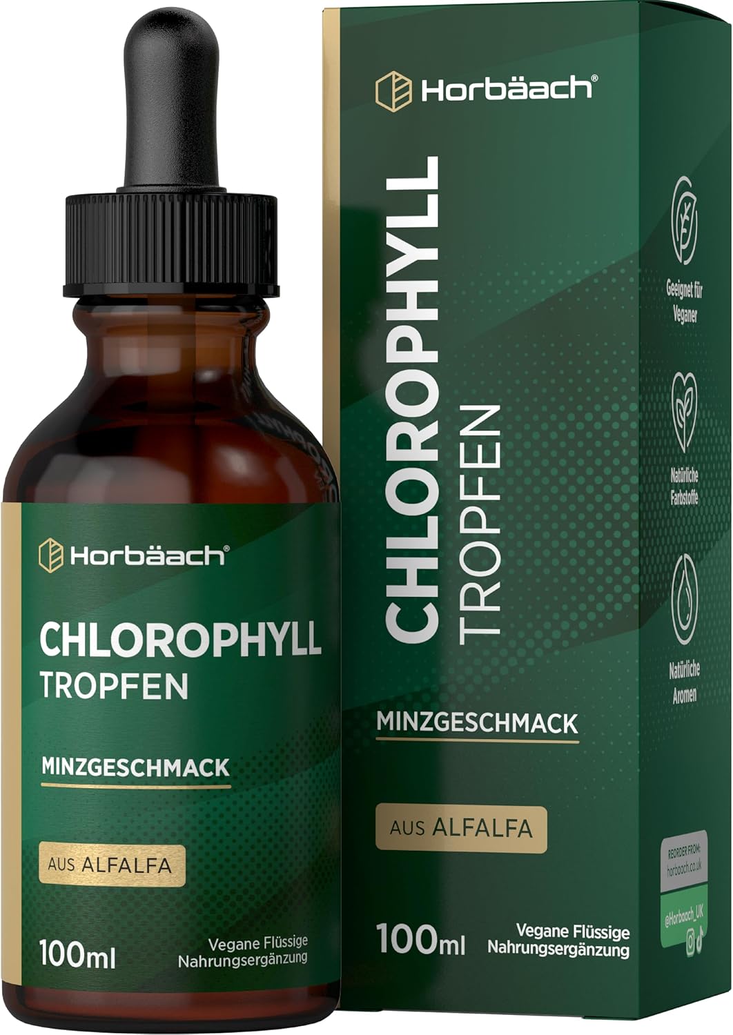 Horbaach Chlorophyll Drops 100 ml from Pure Alfalfa Vegan Chlorophyll Liquid High Dose and No Preservatives