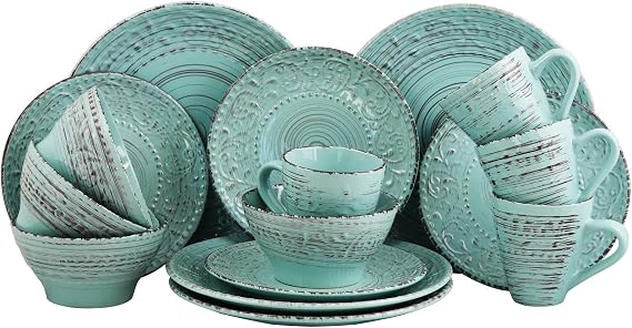 Elama Malibu Waves 16Piece Dinnerware Set In Turquoise