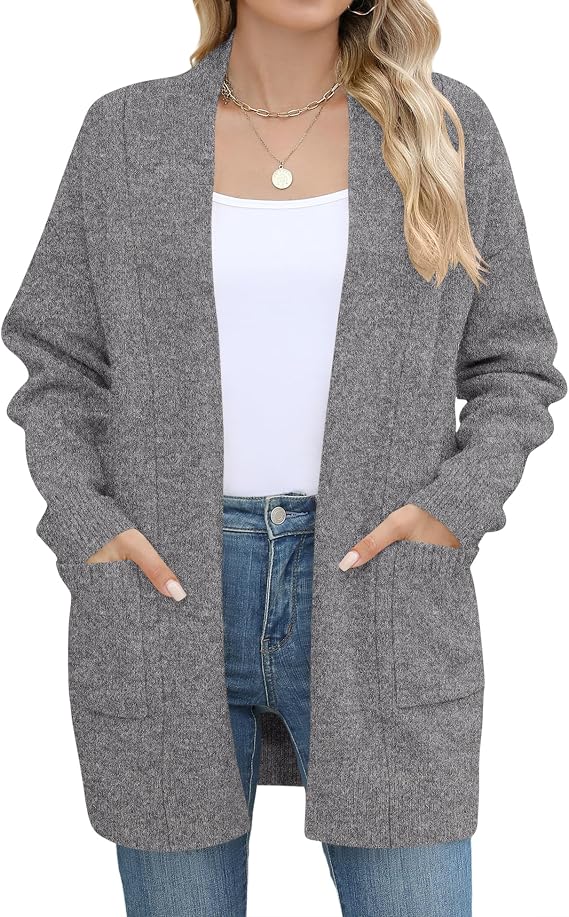 Micoson Womens Casual Knit Cardigan Sweater Open Front with Pockets