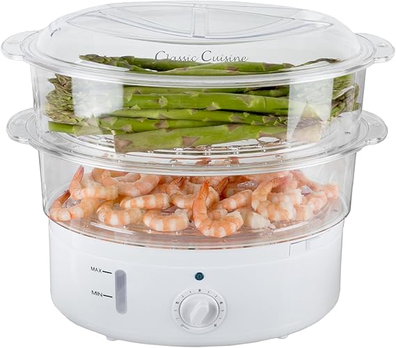 Classic Cuisine 2-Tier Vegetable Steamer and Rice Cooker, 120V 60Hz 800W