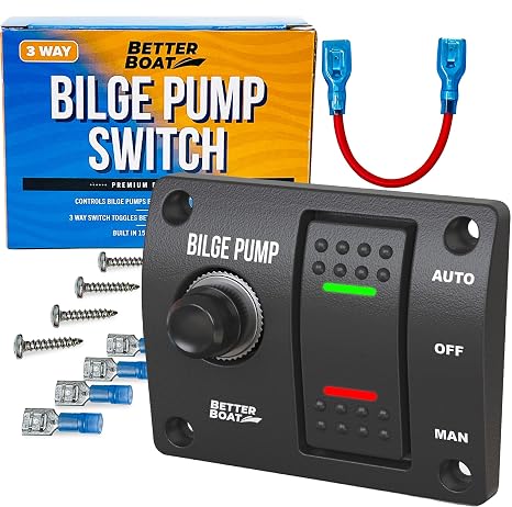 Bilge Pump Switch, 3-Way Panel with 12V LED Lights, Rocker Switch