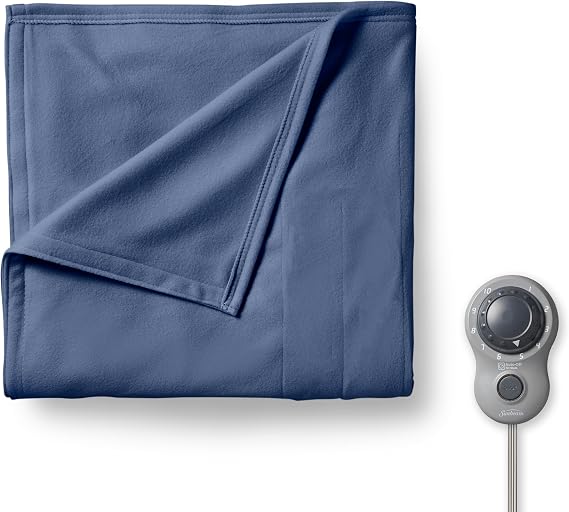 Sunbeam Royal Ultra Admiral Blue Heated Blanket 10 Heat Settings Auto-Shut Off Machine Washable Full