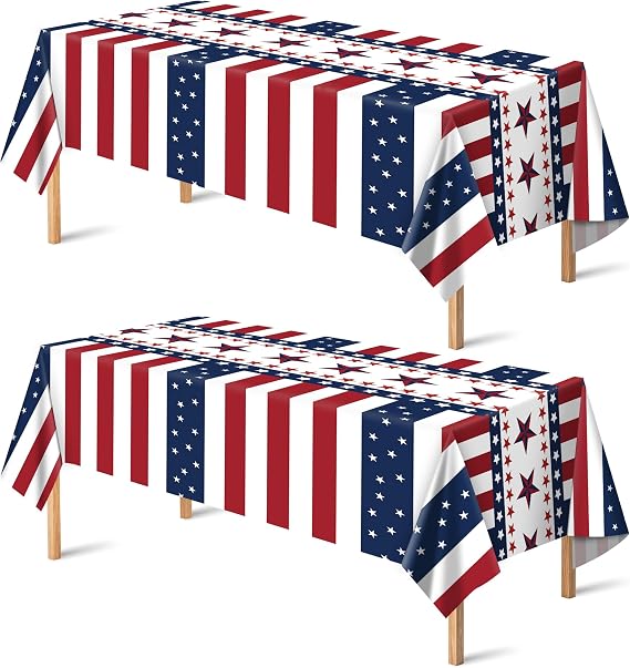 OHOME 4th of July Decorations - Red White and Blue Tablecloth for 250th Anniversary American USA Merchandise - Fourth of July Accessories for Home Outdoor | Patriotic American Flag Party Favors,2 Pack