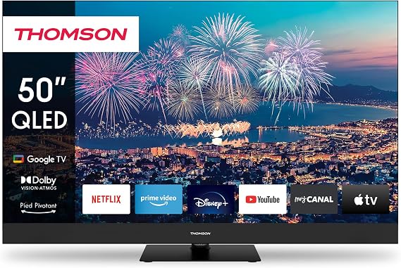 Thomson TV 50 İnç (127 cm) Qled Plus 4K Uhd Smart Google TV, Entegre Soundbar, Sesli Kontrol, Chromecast, Dolby Vision/Atmos, Merkezi Dönebilen Stand, 50QG6C14 [Enerji Sınıfı F]