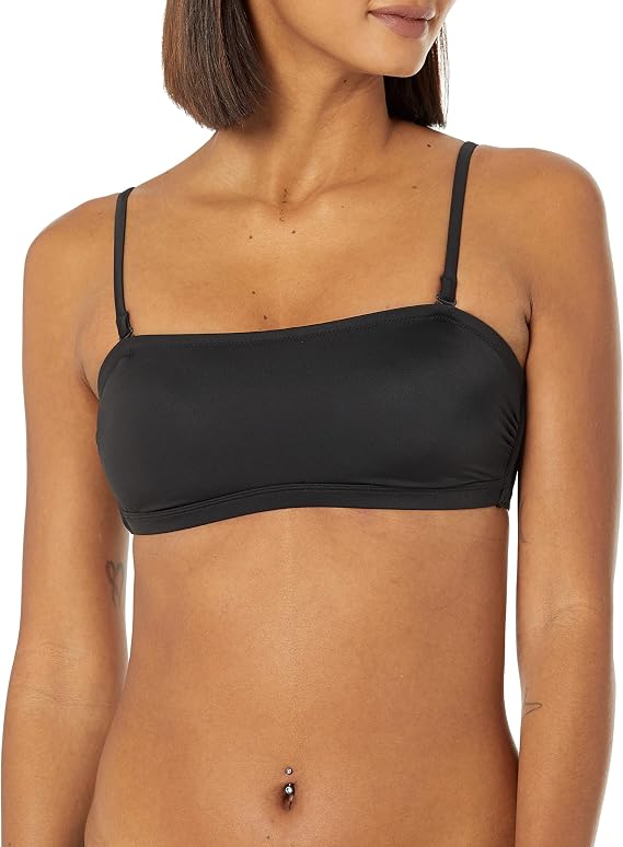 Amazon Essentials Women's Bandeau Swim Top with Removable Straps, Mesh Liner, Hook Fastener
