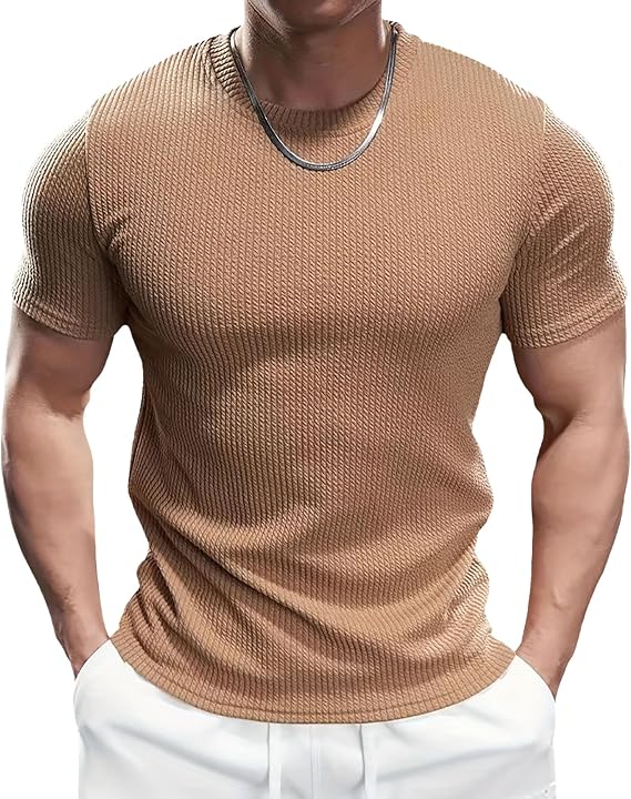 Men's Stretch Athletic Muscle T-Shirts Basic Crewneck Pullover Tops Short Sleeve Solid Summer Tees