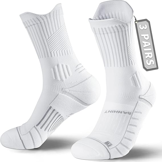 Rahhint Coolmax 3 Pack Compression Running Socks Men Women Anti Blister Socks Walking Socks with TAB Design, Compression Zone, Venting Mesh Network and Arch Support，Size 3-15