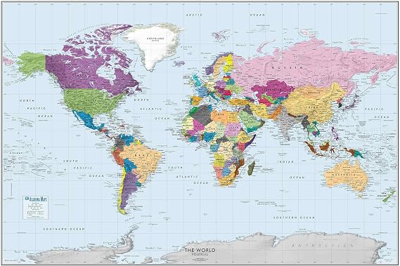 Colorful World Political Wall Map | 36x24 Large World Map | Detailed Current Wall Map of the World Poster | Fully Laminated