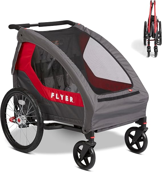 Flyer(TM) Duoflex 2 in 1 Bike Trailer and Double Stroller for Toddlers, 1+ Years