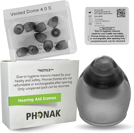 Phonak Vented 4.0 Dome Small (0.29 inch=7.5mm) 10 Domes, Genuine OEM Switzerland Replacement by Sonova, Hearing Aid Domes for Phonak Audeo Marvel Paradise Lumity Accessories -1 Pack/10 Domes Total