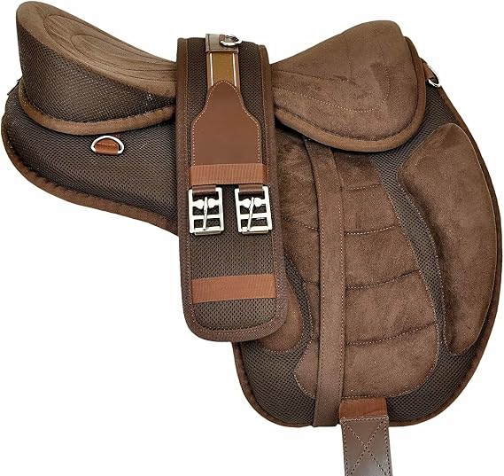 Freemax English Horse Saddle Treeless Synthetic Matching Girth & Aluminum Stirrups Set Pair Brown