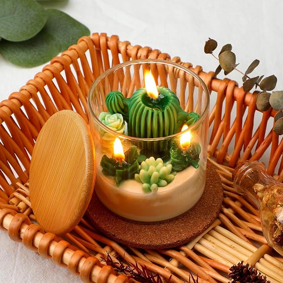 Tondiamo Succulent Cactus Candles Gift 3.15 Inch Unique Candles, Green