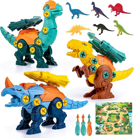 Dinosaur Toys for 3, 4, 5, 6, 7 Year Old Boys, Take Apart Dinosaur Toys for Kids, STEM Educational Construction Building Toy, Ideal Birthday Christmas Easter Gifts