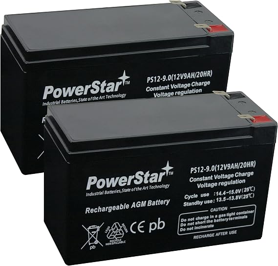 PowerStar12V 9AH SLA Battery replaces UB1280 NP8.5-12 PS-1280 GP1280 12V BP8-12 - 2PK