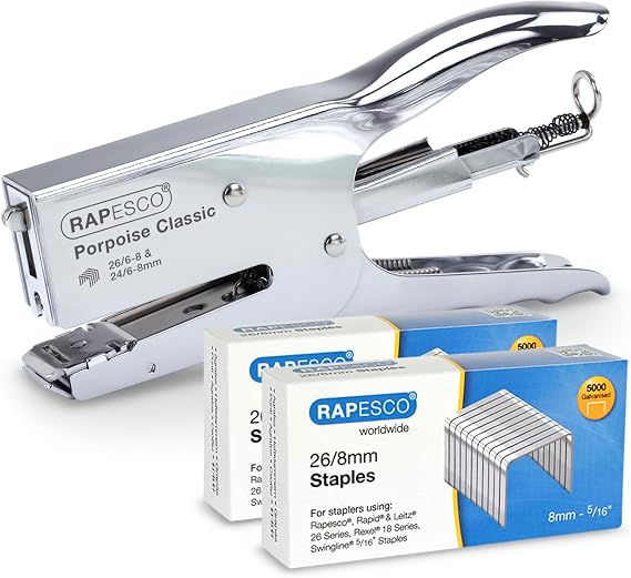 Rapesco 1298A Porpoise Classic Stapling Plier, 45 Sheet Capacity, Chrome