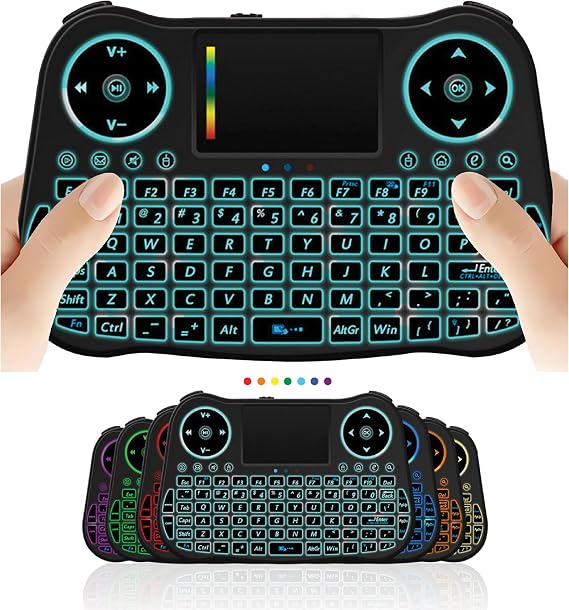 Wireless Mini Handheld Smart TV Remote Keyboard Touchpad Mouse Combo Controller For Android TV Box, Smart TV, X-Box, MacOS, PC Computer Window 10 11, Raspberry Pi 2,RGB Backlit (Not Support Bluetooth)