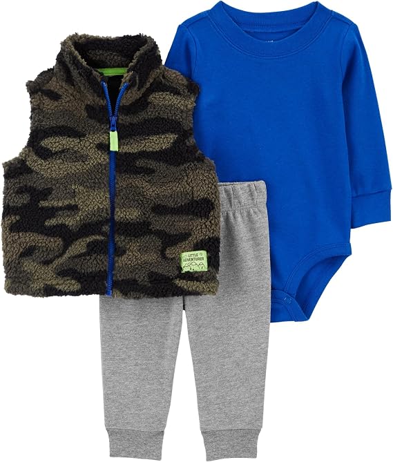 Carter's Baby Boys' 3 Piece Plaid Patch Little Vest Set