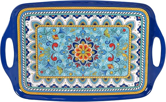 Certified International 28184 Melamine Heavy Weight Collection Portofino Rectangular Tray with Handles, 750 Grams, 19-inch Length, Multicolor