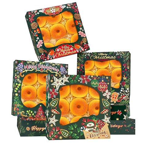 Bakepacker Christmas Gingerbread Man Bakery Boxes with Window 10x10x2.5 inches Pastry Boxes Mini Cookie Boxes for Festival Bakerys Thick & Sturdy (30 Packs)