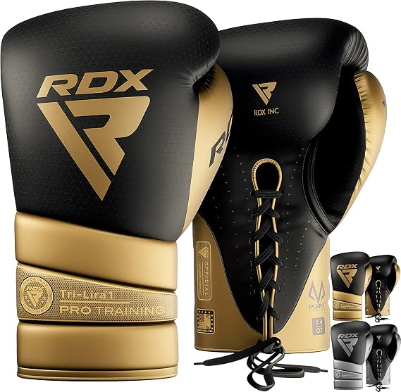 RDX Professional Boxing Training Gloves, Mark PRO Wrist Support Lace-UP Glove, Super Skin Maya Hide Leather, Multi-Layered, Sparring, Heavy Punch Bag Kickboxing Punching