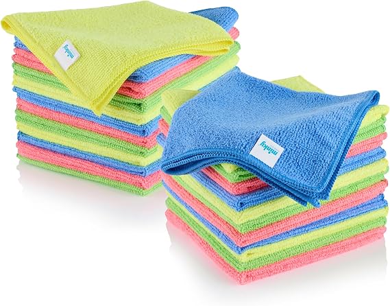 Minky Microfibre Multi-Pack Bundle - Microfibre Cloth Set of 24, Multipurpose Duster, Reusable Home Essentials, Multiuse Cleaning Products, Lint Free, 4 Colours, Soft Cleaning Cloths (24)