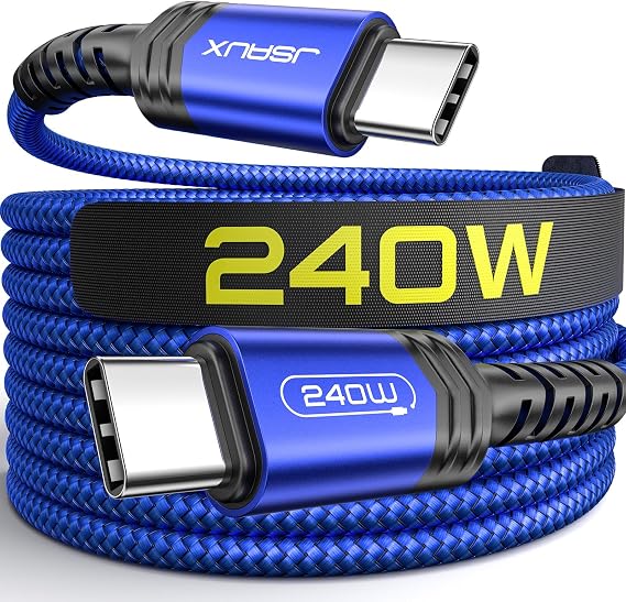 JSAUX 240W USB C to USB C Cable 6.6FT&10FT, Type C Fast Charging Cord, Blue