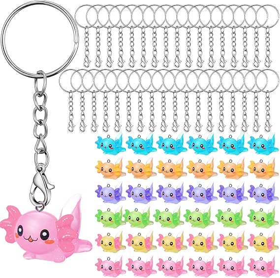 Liliful 36 Pcs Axolotl Keychains Resin Axolotl Party Supplies Mini Animal Key Chain 3D Figurine Pendant for Easter Egg Filler(Classic Colors,Lying Style)