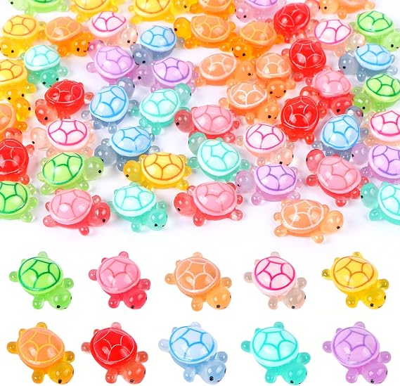 50 Pieces Luminous Mini Turtles Mini Resin Animals Tiny Turtles for Crafts Dollhouse Garden Micro Moss Landscape Home Decor, 10 Colors