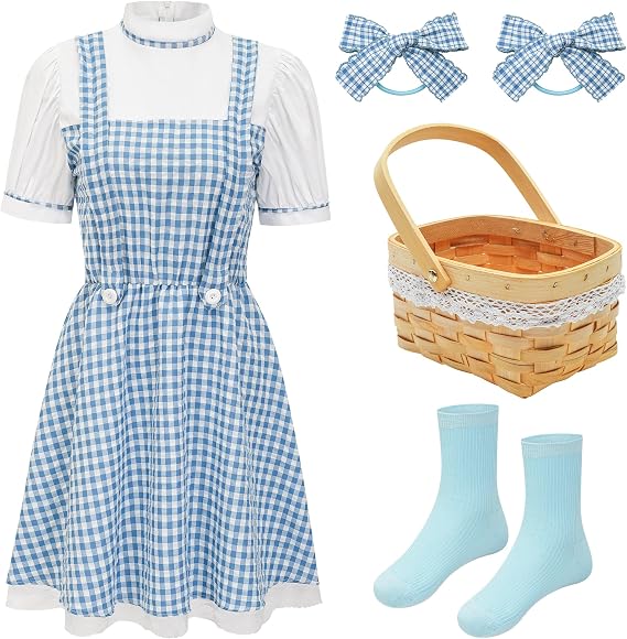 HMPRT Halloween Costume Women, Halloween Princess Costumes for Adults Basket Dress Socks Hair Bows Book Storybook Character Sexy,L